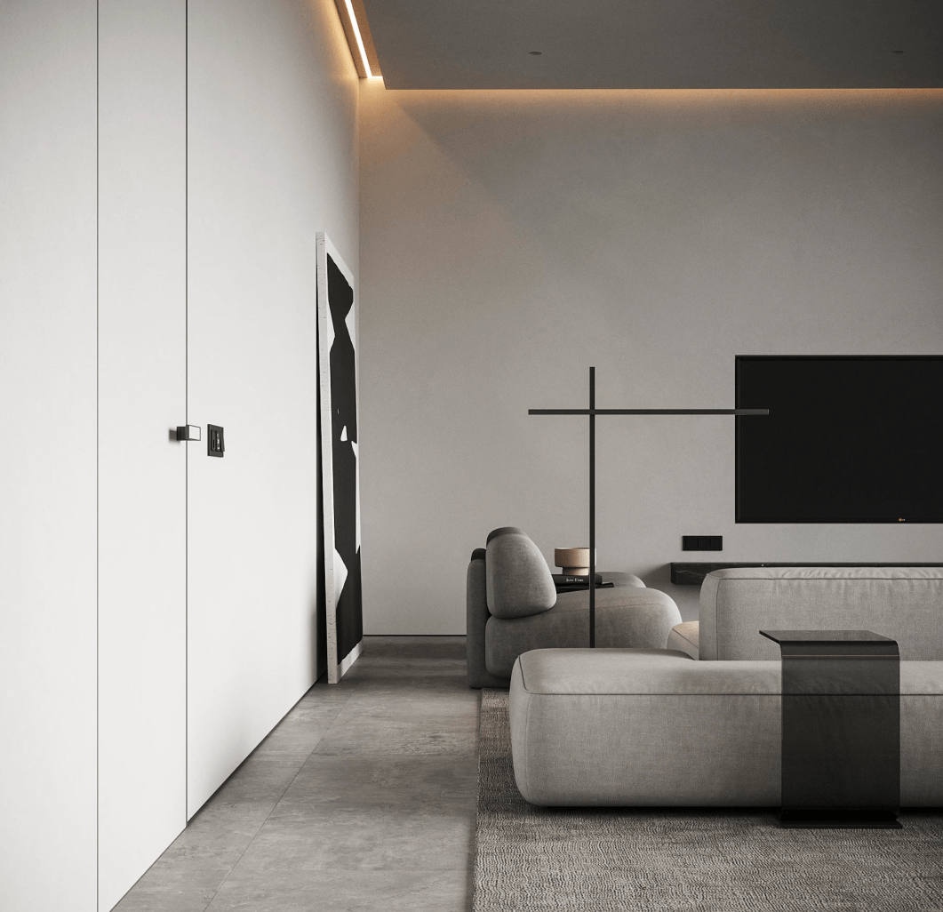 A stylish bedroom with a generous bed and a functional desk, blending comfort and modern design elements seamlessly.