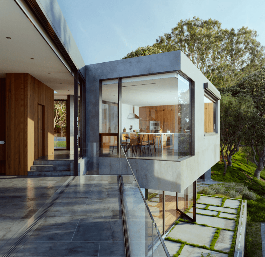 A stylish bedroom with a generous bed and a functional desk, blending comfort and modern design elements seamlessly.